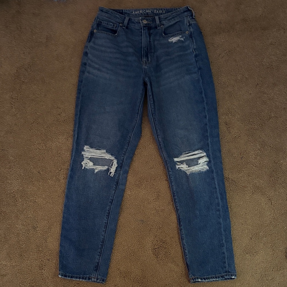 American Eagle Outfitters Dark Blue Distressed Ankle Jeans